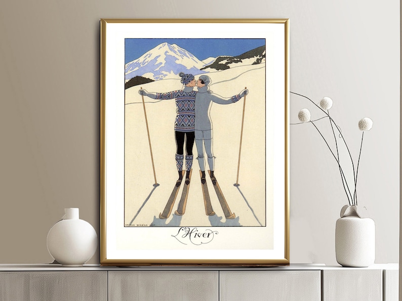 L'Hiver, 1925 by George Barbier, Fine Art Print, Vintage Poster, Ski Wall Art, Winter Artwork, Figurative Décor, Art Nouveau Poster image 3