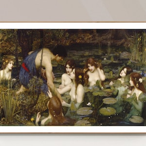 Hylas and Nymphs di John William Waterhouse, stampa d&#39;arte, pittura accademica, arte preraffaellita, decorazione della parete della donna, poster classico