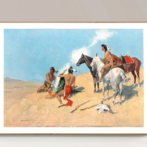 Il segnale di fumo di Frederic Remington Fine Art Print - Carta per poster o stampa su tela / Idea regalo