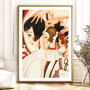Gerda Wegener Art Deco Print: Women at Hair Salon, Figurative Artwork image 3
