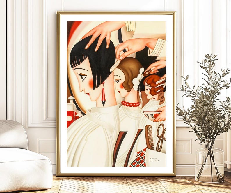 Gerda Wegener Art Deco Print: Women at Hair Salon, Figurative Artwork image 3