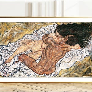Die Umarmung der Liebenden II von Egon Schiele Fine Art Print - Schiele Figurative Malerei / Geschenkidee / Wanddeko