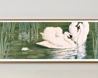 The Swans Art Print by Alfredo Müller: Animals Decorative Painting