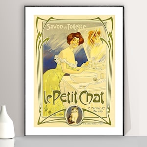 Le Petit Chat, Poster vintage Savon de Toilette - Carta per poster o stampa su tela / Decorazione da parete