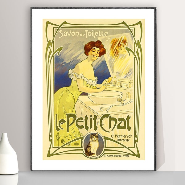 Le Petit Chat, Savon de Toilette Vintage Poster - Poster Paper or Canvas Print / Wall Decor