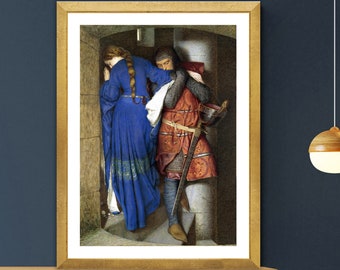 The Meeting on the Turret Stairs  by Frederic William Burton Fine Art Print - Romantic Art / Romantic Gift Idea / Classical Wall Decor