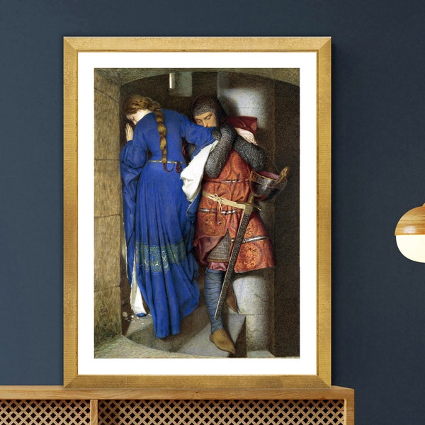 The Meeting on the Turret Stairs  by Frederic William Burton Fine Art Print - Poster Paper or Canvas Print / Gift Idea / Wall Decor