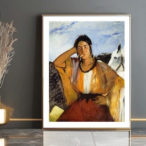 Chica gitana con un cigarrillo de Edouard Manet Impresión de bellas artes, obra de arte realista, cartel impresionista, arte de pared gitano