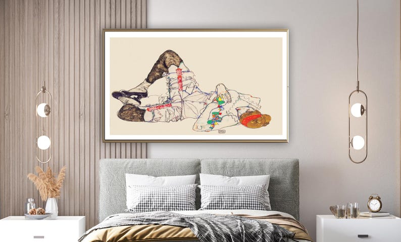 Vrouw liggend op de rug - Egon Schiele Kunstdruk – figuratieve naaktkunst afbeelding 2