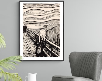 The Scream (Black and White) by Edvard Munch Fine Art Print - Poster Paper or Canvas Print / Gift Idea / Wall Decor