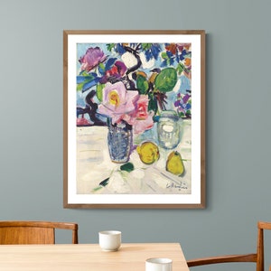 Still Life with Roses and Fruit by George Leslie Hunter Fine Art Print - Still Life Art Work, Nature Morte Poster, Decorative Art