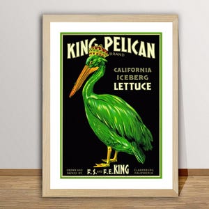 Vintage King Pelican Lettuce Advertesiment (1920&#39;s) Art Print - Reproduction of a Retro Artwork, Decorative Purposes Wall Decor