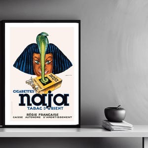 Vintage Cigarettes Naja Tabac d&#39;Orient Advertisement (1945) Art Print - Reproduction of a Retro Artwork, Decorative Purposes Wall Decor