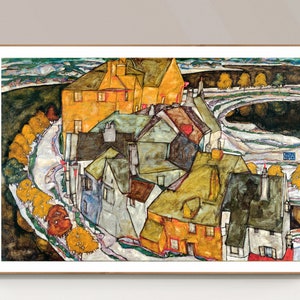 Crescent of Houses II, Island Town by Egon Schiele Fine Art Print - Architectural Art, Cityscape Art, Expressionist Paintings, Gift Ideas
