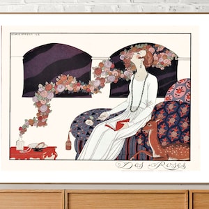 Fashion Illustration, Des Roses by George Barbier, Vintage Painting, Illustration Décor, Parisien Fashion Art