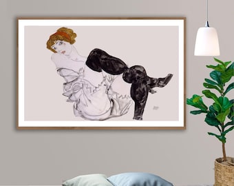 Egon Schiele Woman with Black Stockings Fine Art Print