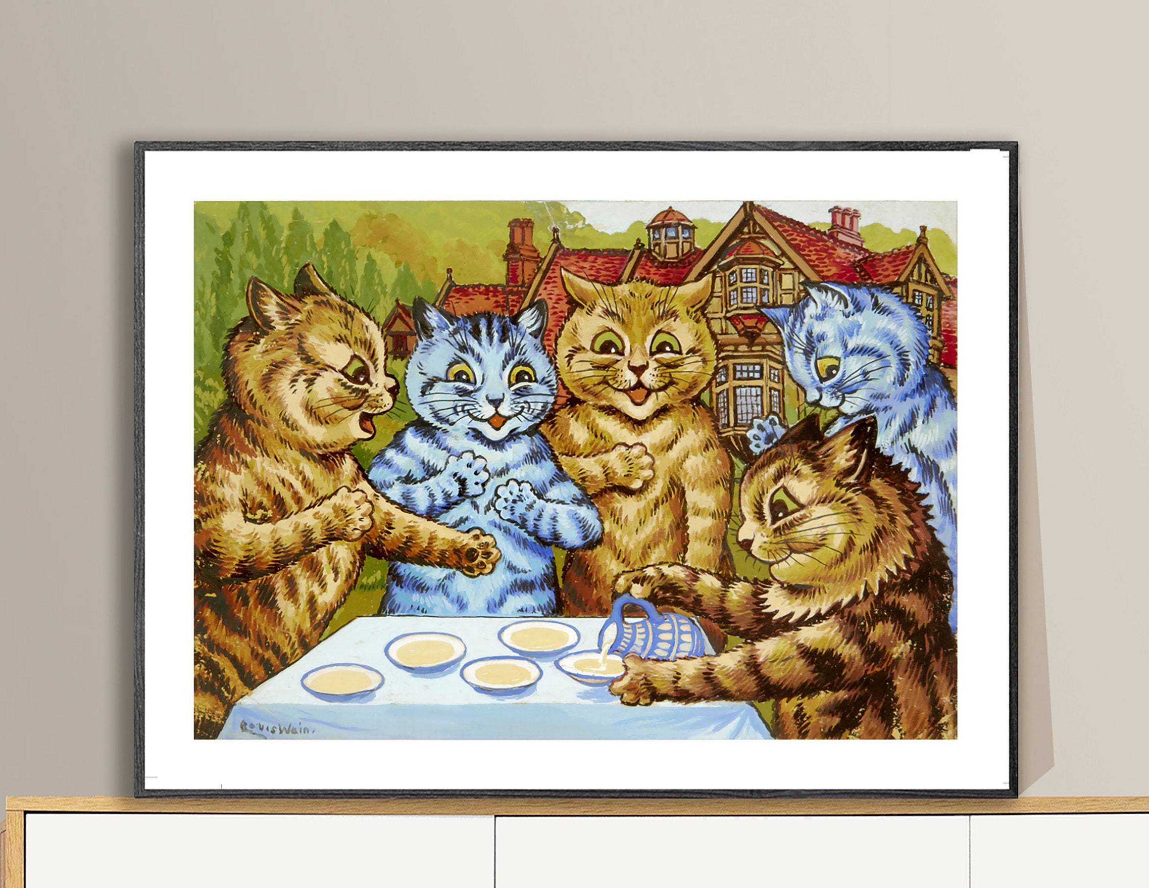 Larger Size* Let Me Think Now Framed Print by Louis Wain