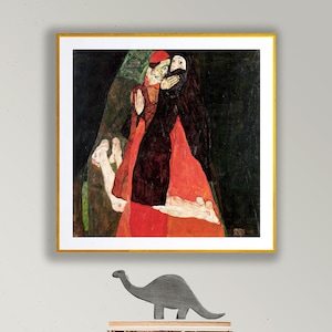 Cardinal and Nun Caress by Egon Schiele, Fine Art Print, Expressionist Poster, German Painting, Abstract Poster, Romantic Wall Art image 1