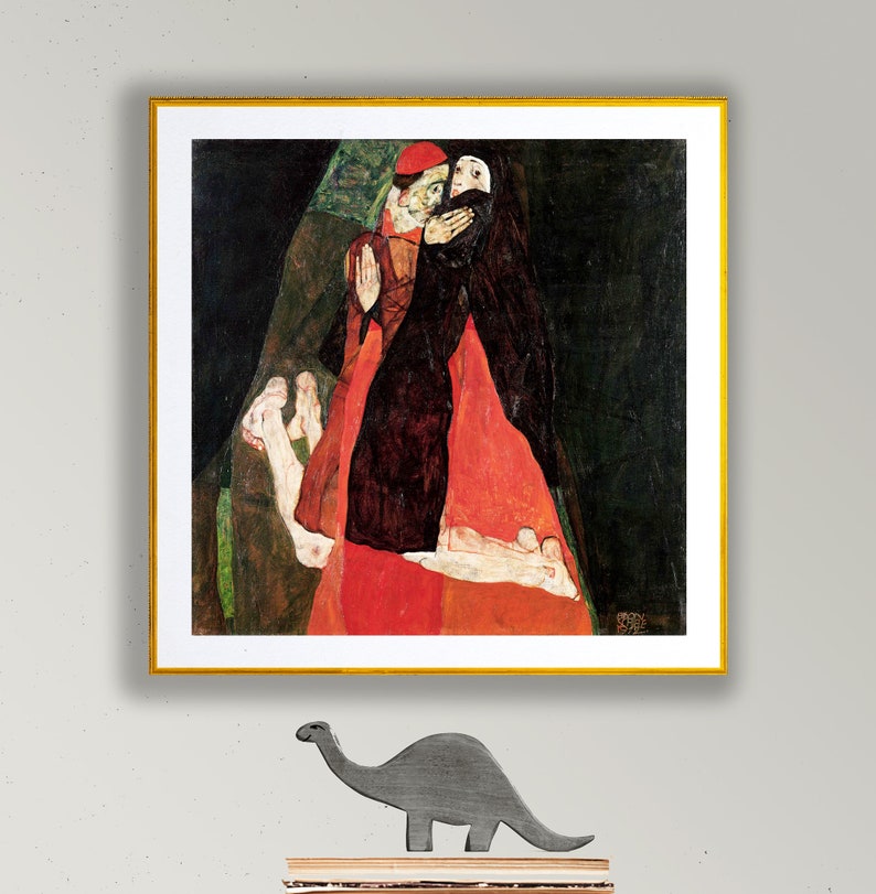 Cardinal and Nun Caress by Egon Schiele, Fine Art Print, Expressionist Poster, German Painting, Abstract Poster, Romantic Wall Art image 1