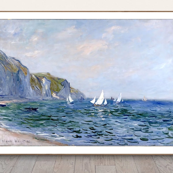 Cliff and Sailboats by Claude Monet, Fine Art Print, Boat Lover Gift, Nautical Wall Art, Seascpae Painting, Sea Wall Décor, Landscape Poster