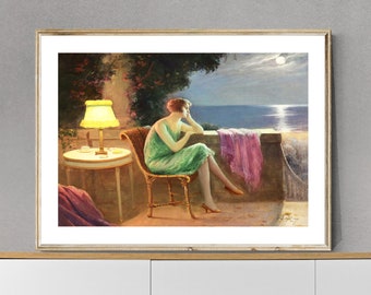 Distant Thoughts by Delphin Enjolras Fine Art Print, Modern Artwork, Figurative Poster, Romantic Décor, Women Poster