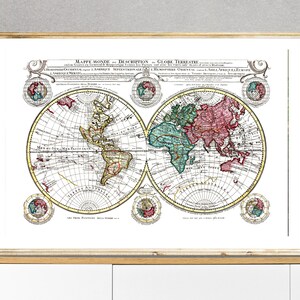 Mappe Monde, Die Weltkarte von Hendrik de Leth, 1740 Fine Art Poster - Posterpapier oder Leinwanddruck / Geschenkidee / Wanddeko