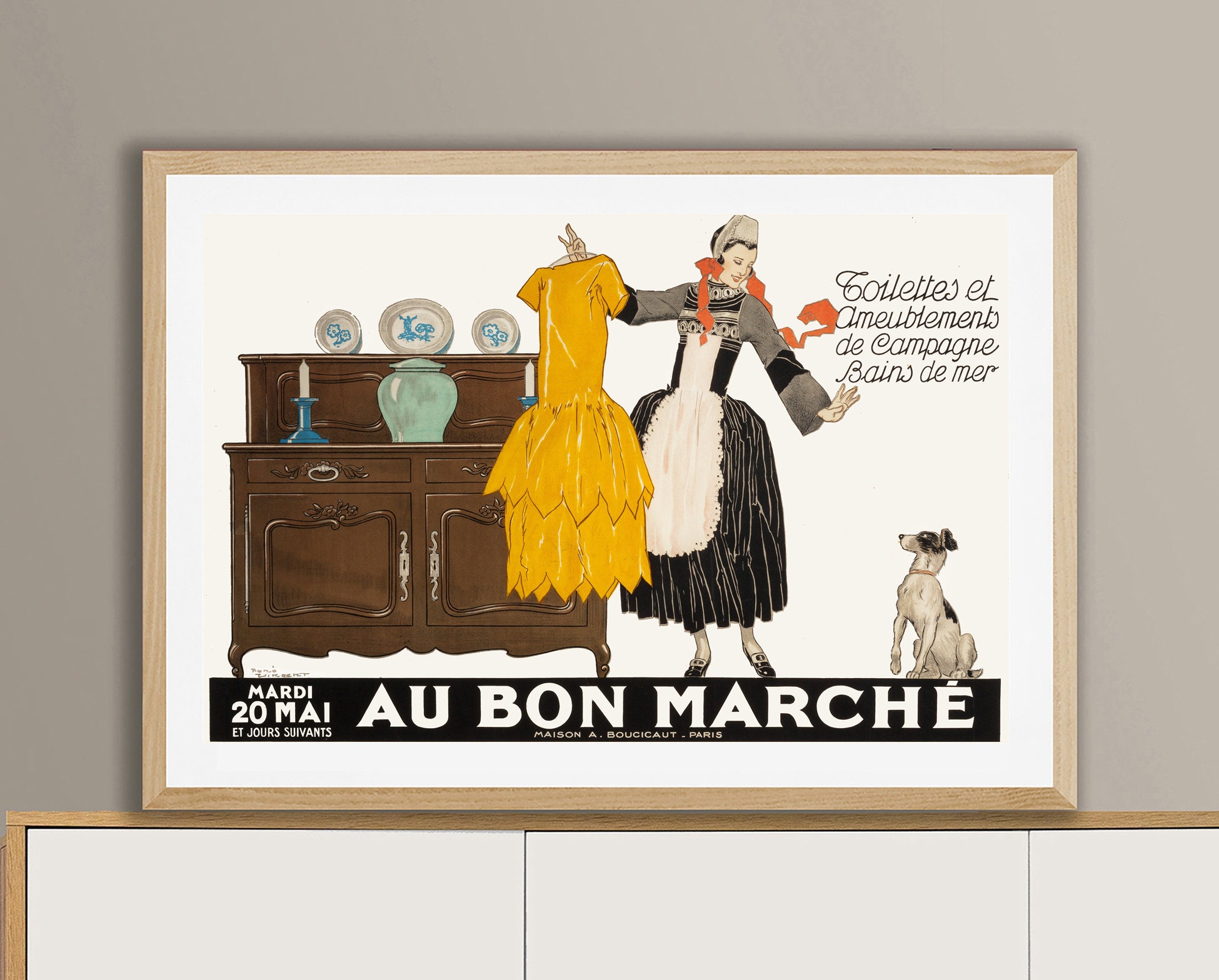 Au Bon Marché by Rene Vincent Vintage Poster Fashion Wall 