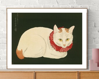 Vintage Japanese Cat Art Print by Takahashi Hiroaki
