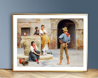 Eugen von Blaas "Flirtation" Fine Art Print: Vintage Romantic Décor