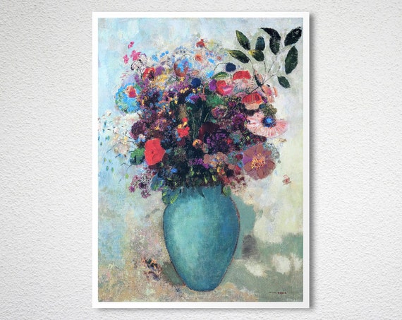オディロン・ルドンのターコイズ色の花瓶に生けられた花(複製画) オディロン・ルドンのターコイズ色の花瓶に生けられた花(複製画