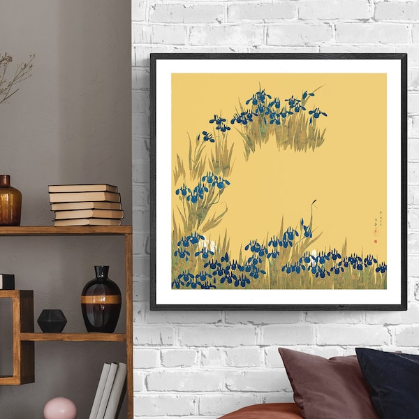 Irissen door Sakai Hoitsu, Fine Art Print, Aziatisch wanddecor, Japanse kunstwerken, Botanische poster, Ukiyo-e print, kleurrijk decor, bloemenschilderij