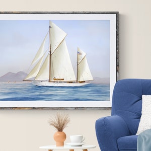 Flying the Flag of the New York Yacht Club in the Bay of Naples  by Antonio de  Simone Fine Art Print, Sailing Poster