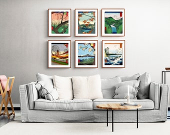 Set of 6  (%15 OFF) Japanese Art Collection by Ando Hriroshige Fine Art Prints, Colorful Poster, Ukiyo-e  Wall Décor, Japanese Wall Art