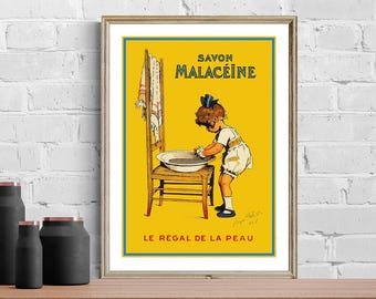 Savon Malaceine, Le Regal de la Peau (The Regal of the Skin) Vintage Poster - Vintage Health Art / Gift for Bathroom / Habit of Cleanliness
