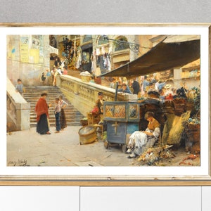 Sui gradini del Rialto Venezia di Henry Woods Fine Art Print - Poster su carta o stampa su tela / Idea regalo / Decorazione da parete