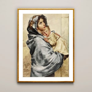 Madonna of the Poor by Roberto Ferruzzi Fine Art Print - Poster Paper, Canvas Print / Gift Idea / Wall Decor