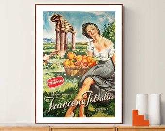 Francesco Petralia, Marca Tempio Vintage  Food&Drink Poster, Figurative Painting, Advertisement Print, Kitchen Wall Décor, Retro Artwork