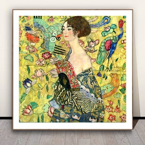 Lady with a Fan  by  Gustav Klimt Fine Art Print - Klimt Figurative Painting / Gift Idea / Wall Decor