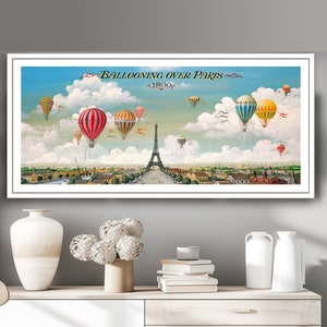 Ballooning Over Paris, France  Fine Art Print - Landscape Poster, Gift ıdea, Wall Decor