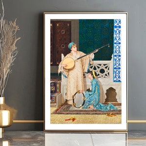 Two Musician Girls  by Osman Hamdi Bey Fine Art Print - Orientalist Art, Musicians Painting / Gift Idea / Wall Decor
