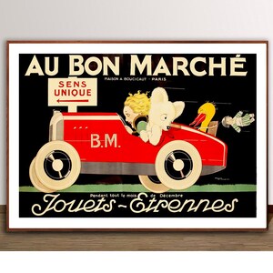 Fashion Illustration, Au Bon Marche, Jouets Etrennes by Rene Vincent, Vintage Poster, Automobile Wall Art, Retro Exposition Art, Wall Décor