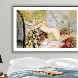 Nu Allongé Contre un Lit di Henri Lebasque Fine Art Print - Carta per poster o Stampa su tela / Idea regalo / Decorazione murale