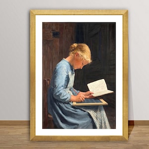 Fleissig Appliquee  (Diligent - Applied) by Albert Anker Fine Art Print - Figurative Art / Reading Lover Gift Ideas / Girl Room Wall Decor