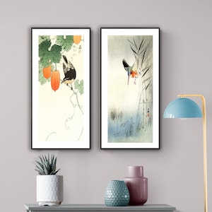 Japanese Art, 2 Set of Birds and Flowers by Ohara Koson, Fine Art Print, Modern Décor, , Bird Poster, Nature Painting, Botanical Décor
