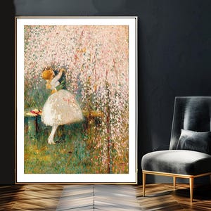 Romantiek onder de bloesemboom van Georges Ricard Fine Art Print, moderne kunstwerken, figuratieve poster, romantisch decor, liefdesposter