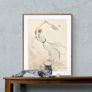 The Tennis Player  Vintage Tennis Poster by Louis Icart - Tennis Match, Museum Quality Print, Tennis Lovers
