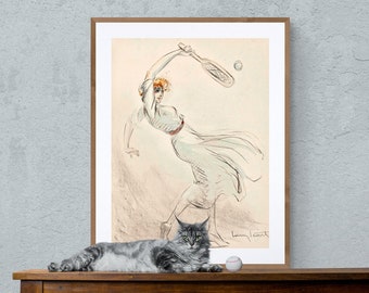 The Tennis Player  Vintage Tennis Poster by Louis Icart - Tennis Match, Museum Quality Print, Tennis Lovers