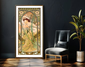 The Times of the Day: Evening Contemplation  by Alphonse Mucha - Art Nouveau Artwork / Gift Idea / Wall Decor