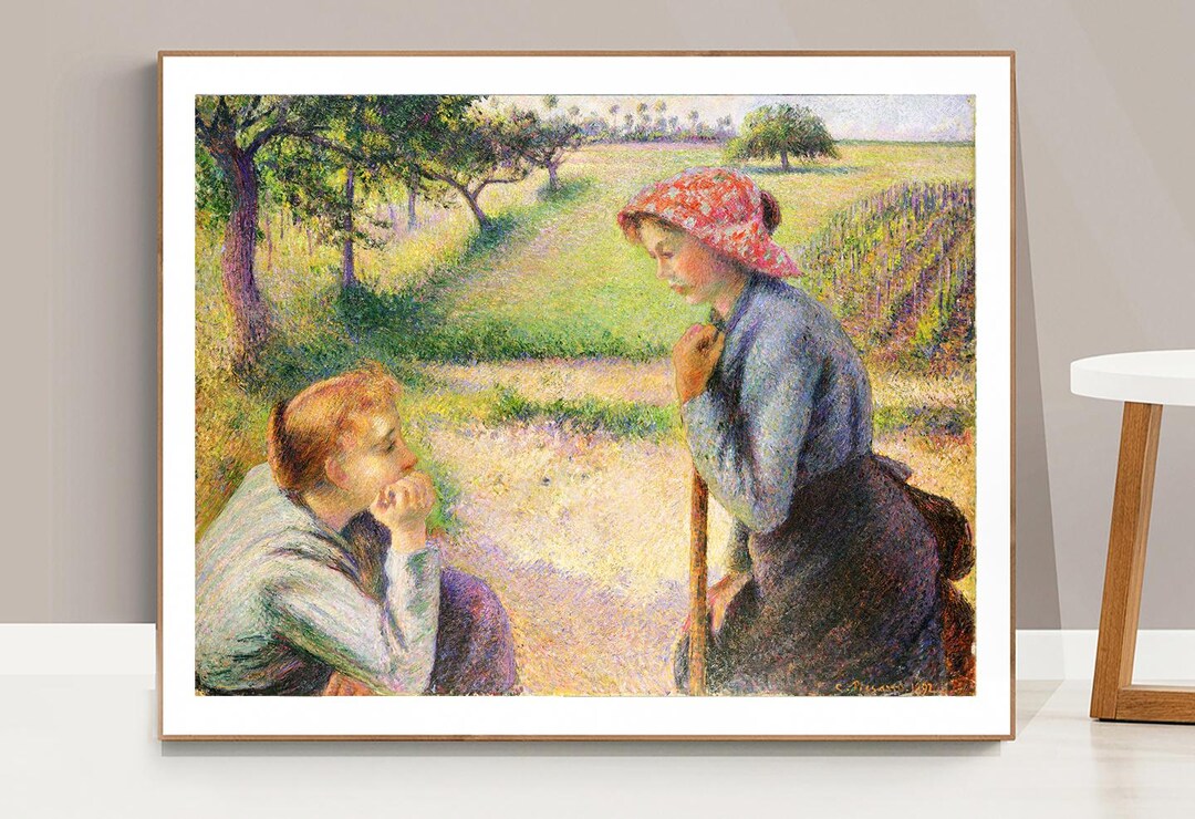 Camille Pissarro Print: Two Young Peasant Women, Impressionist Art
