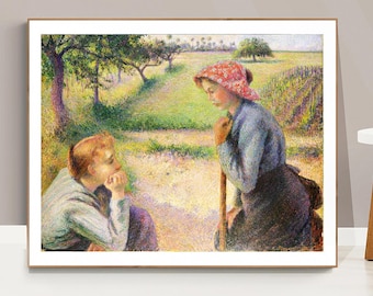 Camille Pissarro Print: Two Young Peasant Women, Impressionist Art